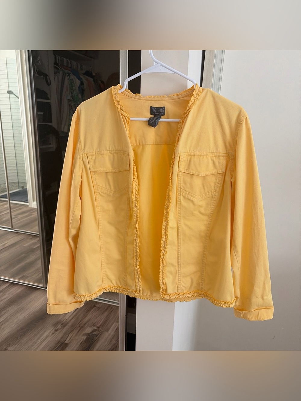 Chico's Sunflower Yellow Ruffle-Trim Jean Jacket